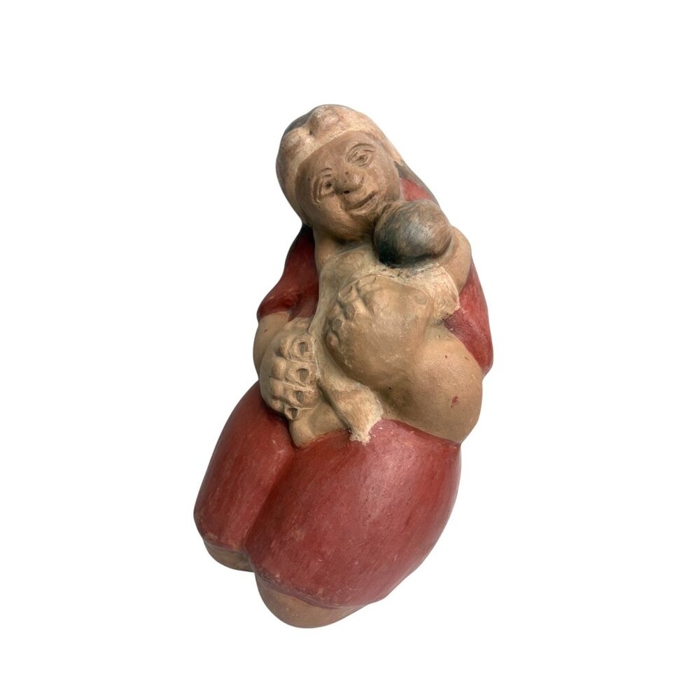 Taller Amerindio Handcrafted Chile Clay Figurine Mother Holding Child Folk‎ Art